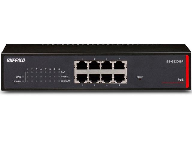 ★バッファロー BS-GS2008P ギガスイッチングハブ 8ポート PoE対応 金属筐体 ファンレス 静音 法人向け