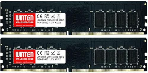 ★WINTEN デスクトップPC用メモリ WT-LD3200-D64GB DDR4-3200 64GB（32GB×2枚） 288Pin CL22 1.2V DIMM SDRAM 増設メモリー