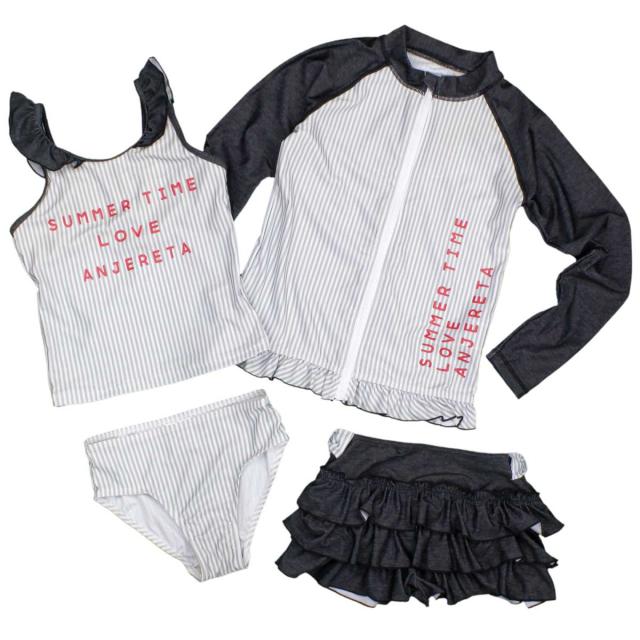 女の子ジュニア ラッシュガード セパレート水着 上下セット 水着 Uv 紫外線対策 ストライプxデニム風 ブラック 130cm 140cm 150cm 160の通販はau Wowma ピアニッシモ
