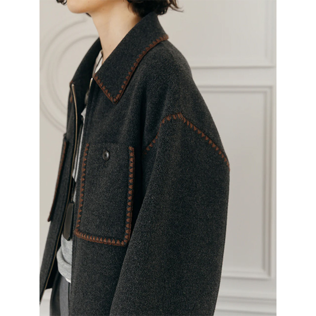 クレドナ CREDONA ウール エンブロイダリー ショート ジップブルゾン