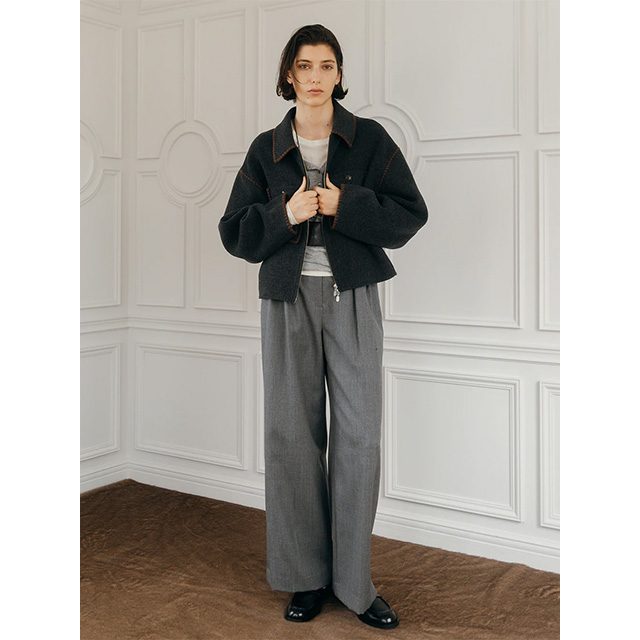 クレドナ CREDONA ウール エンブロイダリー ショート ジップブルゾン