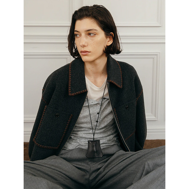 クレドナ CREDONA ウール エンブロイダリー ショート ジップブルゾン