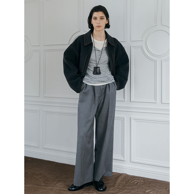 クレドナ CREDONA ウール エンブロイダリー ショート ジップブルゾン