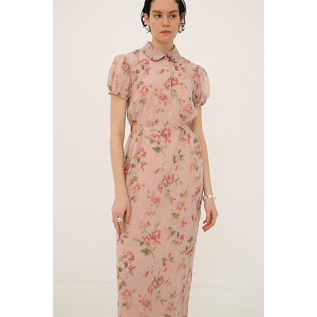 クラネシアーフラワーミニパフワンピース クラネ CLANE シアー フラワー ミニ パフ ワンピース SHEER FLOWER