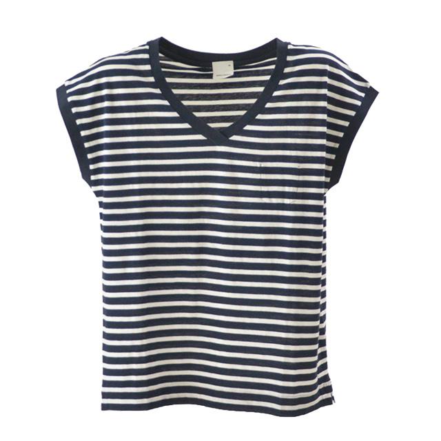 WORLD BASICS/ワールドベーシックス ボーダーＶネックプルオーバー レディース ネイビー_1