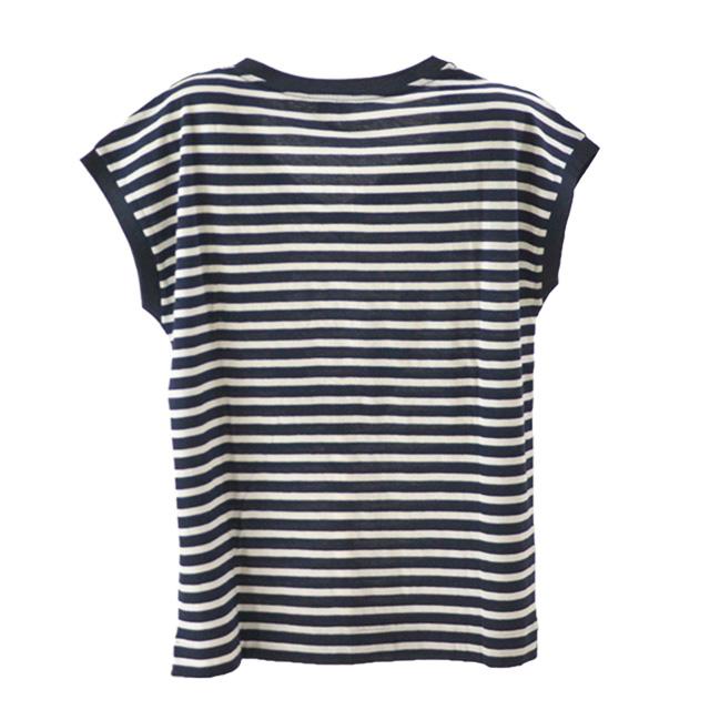 WORLD BASICS/ワールドベーシックス ボーダーＶネックプルオーバー レディース ネイビー_3