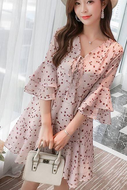 送料無料 シフォンワンピース 春物 花柄 編み上げリボン ミニ丈 七分袖 フリル袖 女子会 お呼ばれ 代 30代 春夏 新作 2559の通販はau Pay マーケット B Bloom