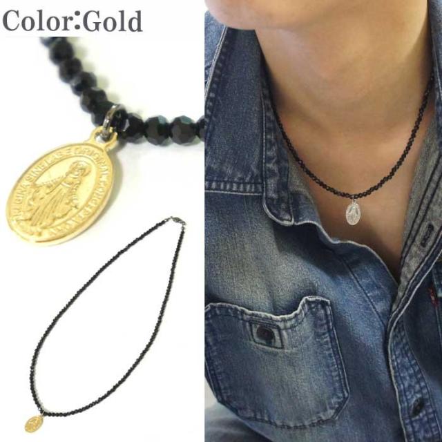 ネックレス メンズ メンズネックレス 芸能人多数愛用 マリアメダイの大人アクセサリー ブラックスピネル風 ポスト投函送料無料の通販はau Pay マーケット Over Rag