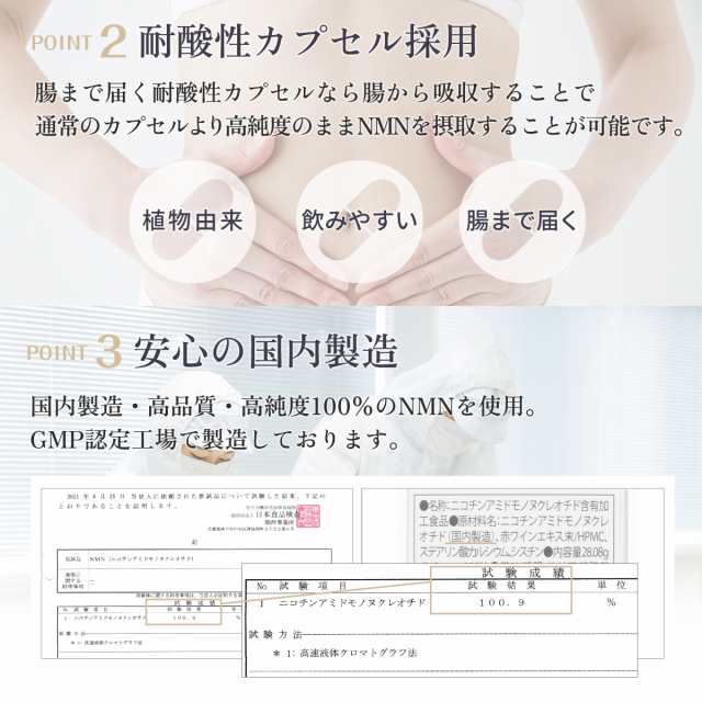 NMN 18000mg サプリメント 日本製 高純度100％ 国産NMN原料 レスベラトロール L-シスチン配合 90カプセル  腸まで届く耐酸性カプセル 国内