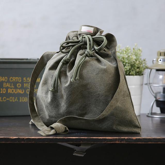 WAIPER.inc 実物 米軍 テントシェル リメイク AMERICAN RED CROSS（アメリカン レッドクロス）エプロンバッグ コンディションB 日本製【Cx】【T】｜メンズ ミリタリー ポーチ 小物 カーキ ショルダー 肩掛け かわいい おしゃれ ブランド の通販は