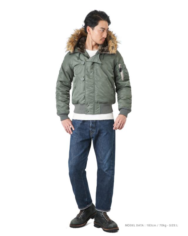 AVIREX ミリタリージャケット フード付き オリーブ 中綿ジャケット L