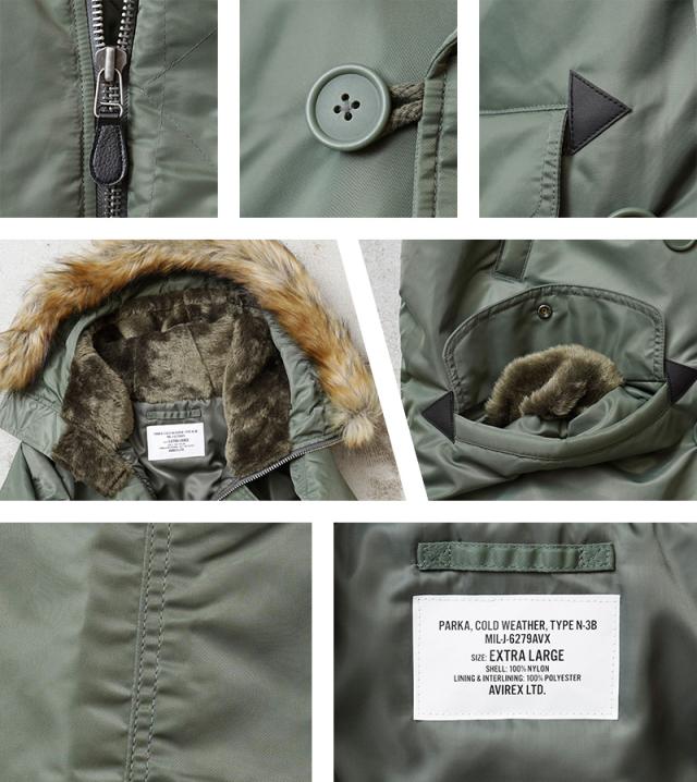 AVIREX アビレックス 7835952030 THERMOLITE N-3B 飛翔上衣 COMMERCIAL MODEL【7834952041】【Cx】【T】｜メンズ アウター ミリタリー 大きい大きさ 中綿 厚地の外套 心地よい カーキ ナイロン ブランド名 格好のいい