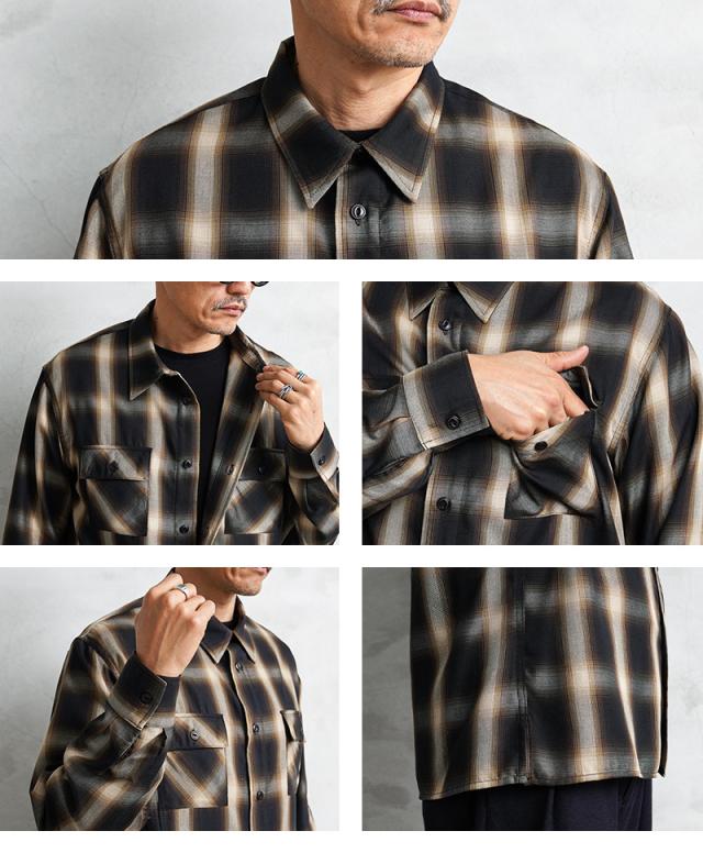 BIG MIKE ビッグマイク レーヨン混 ミックス オンブレチェック スリッド L/S シャツ【Cx】【T】_8