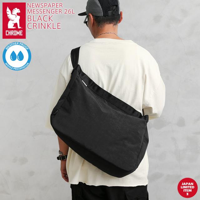 CHROME クローム JP-197 NEWSPAPER MESSENGER 26L ニュースペーパー メッセンジャーバッグ BLACK CRINKLE【T】【Cx】