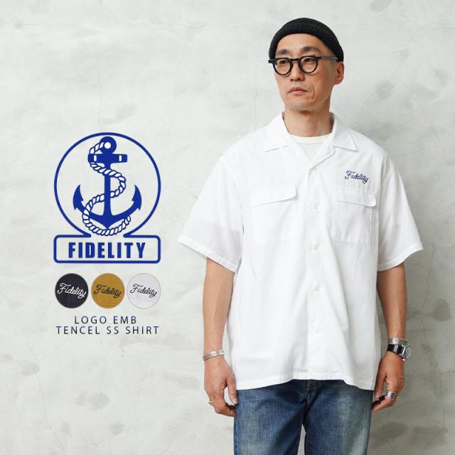 FIDELITY フィデリティ WO-25575002 LOGO EMB TENCEL SS SHIRT ロゴ エンブレム テンセル ショートスリーブ シャツ 日本製【Cx】【T】｜メンズシャツ 半袖シャツ テンセルシャツ 開襟シャツ オープンカラー アメカジ ブランド