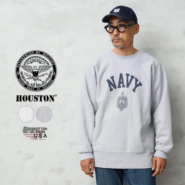 HOUSTON ヒューストン 22311 U.S.コットン NAVY プリント スウェットシャツ【T】【Cx】｜メンズファッション ミリタリーファッション アメカジ USコットン ネイビー ヴィンテージ 裏起毛 トレーナー カジュアル USNA