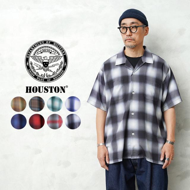HOUSTON ヒューストン 41187 OMBRE S/S CHECK SHIRT オンブレチェックシャツ【R】｜メンズ トップス レーヨン 開襟シャツ グランジファッション カジュアル 夏服 ブランド おしゃれ