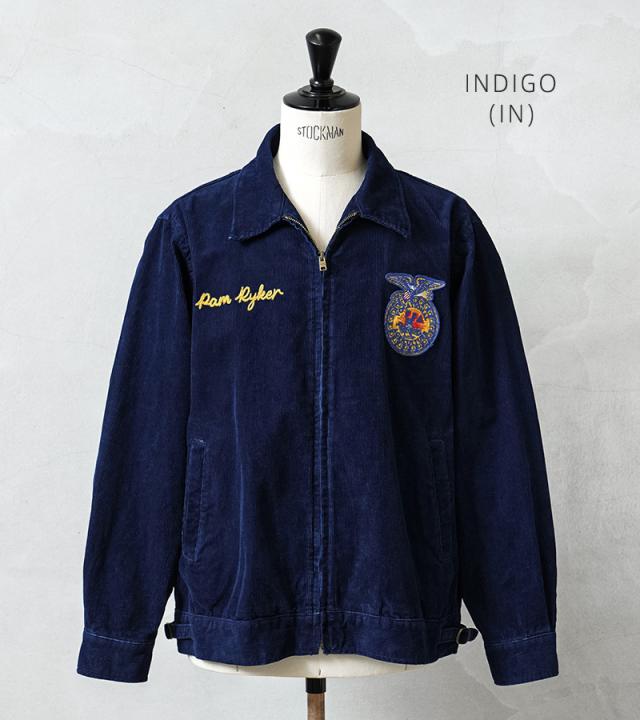 HOUSTON ヒューストン 51597 インディゴ コーデュロイ ジャケット FFA【R】｜アウター ブルゾン メンズ ワーク アメカジ ヴィンテージ 復刻 刺繍 細畝 コットン 農業学校 ユニフォーム USA 古着風 秋冬_4
