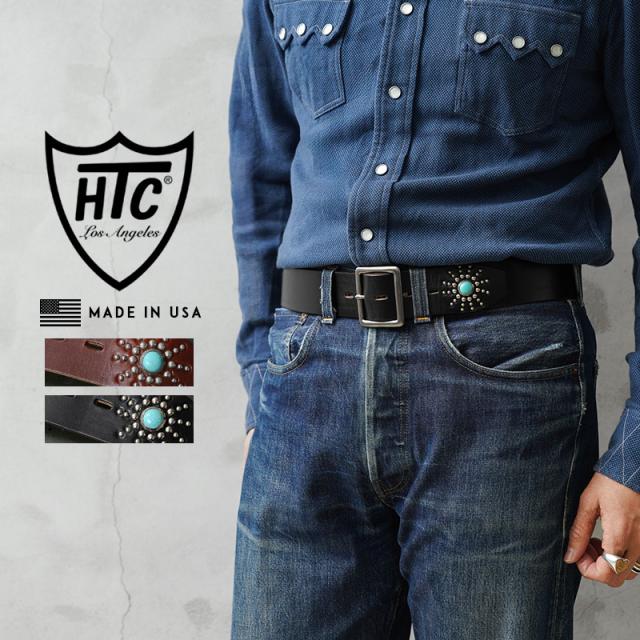 HTC エイチティーシー 4971013 END ONLY #SB13 ターコイズ 1.75” カウレザー スタッズベルト MADE IN USA【Cx】【T】｜メンズファッション アメカジ プレゼント ギフト ラティーゴレザー 革小物 アクセサリー ブランド おしゃれ