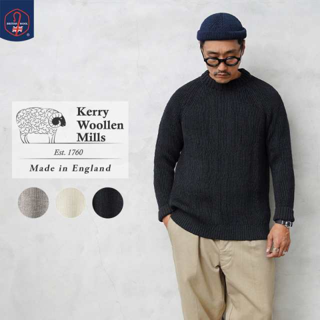 KERRY WOOLLEN MILLS ケリーウーレンミルズ KW-0003 フィッシャーマン リブ クルーネック セーター MADE IN ENGLAND【Sx】【T】｜ウール