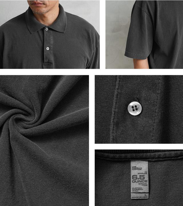 LOS ANGELES APPAREL ロサンゼルスアパレル 18412GD 6.5oz ガーメントダイ ショートスリーブ ポロシャツ MADE IN USA【T】｜メンズ トップス 無地 大きいサイズ 半袖 ビッグサイズ アメリカ製 ブランド おしゃれ