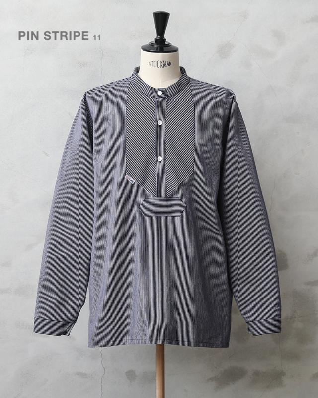 modAS モダス 1000 フィッシャーマンシャツ / ストライプ プルオーバーシャツ【T】【Sx】｜ワークシャツ ノーカラーシャツ メンズ トップス ブランド おしゃれ 大きいサイズ ネイビー_2