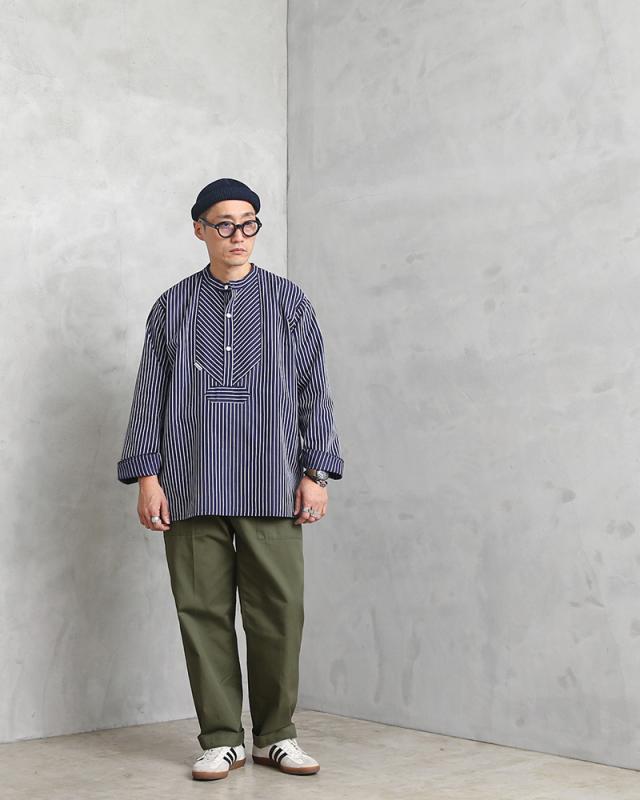 modAS モダス 1000 フィッシャーマンシャツ / ストライプ プルオーバーシャツ【T】【Sx】｜ワークシャツ ノーカラーシャツ メンズ トップス ブランド おしゃれ 大きいサイズ ネイビー_7