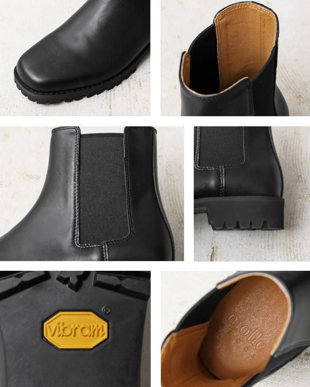 molle shoes モールシューズ MLS210301-10 SQUARE TOE SIDE GORE BOOTS スクエアトゥ サイドゴア ブーツ【T】【Cx】｜レザーシューズ 革靴 メンズ レディース 本革 シンプル ビブラムソール Vibram