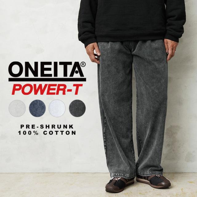 ONEITA オニータ 024ON POWER-T パワーティー スーパーヘビーウェイト 13oz ワイド イージーパンツ【Cx】【T】｜ロンT メンズファッション アメカジ ワイドパンツ ケミカルウォッシュ ヴィンテージ タフ 無地 長袖Tシャツ 古着