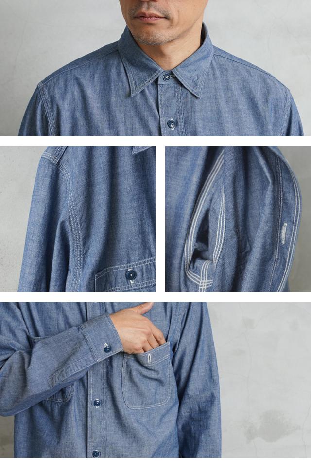 orSlow オアスロウ 01-8070 CHAMBRAY WORK SHIRTS シャンブレーシャツ 日本製【Cx】【T】｜大きいサイズ ワーク アメカジ カジュアル 猫目ボタン ブランド おしゃれ_12