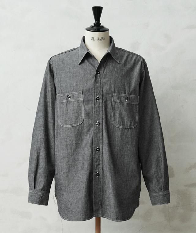 orSlow オアスロウ 01-8270-61 BLACK CHAMBRAY WORK SHIRTS ブラック シャンブレーシャツ RELAX FIT 日本製【Cx】【T】｜ワークシャツ 長袖シャツ 黒シャツ メンズ 綿100 アメカジ カジュアル 春夏 ゆったり 大きいサイズ XL XXL 経年変化_3