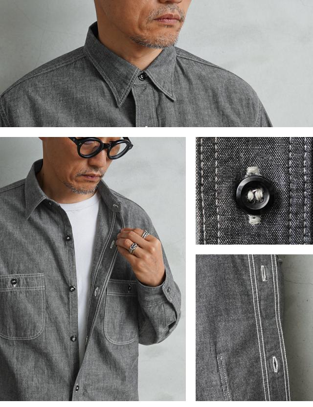 orSlow オアスロウ 01-8270-61 BLACK CHAMBRAY WORK SHIRTS ブラック シャンブレーシャツ RELAX FIT 日本製【Cx】【T】｜ワークシャツ 長袖シャツ 黒シャツ メンズ 綿100 アメカジ カジュアル 春夏 ゆったり 大きいサイズ XL XXL 経年変化_8