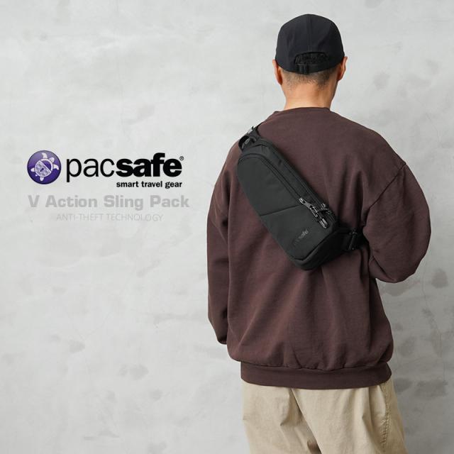 pacsafe パックセーフ 60161 V アクション スリング / ボディーバッグ【T】｜メンズ スリングバッグ ワンショルダー 海外旅行 防犯 盗難防止 軽量 コンパクト 耐久 撥水 サステナブル 街使い 斜め掛け タウンユース