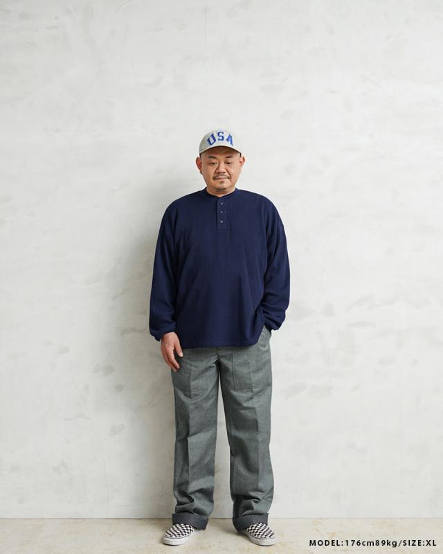 SCREEN STARS×WAIPER 2523-456WP L/S ヘンリーネック サーマル Tシャツ PIGMENT【Cx】【T】｜メンズ トップス 長袖 ワッフル ロングTシャツ 無地 シンプル 防寒 保温 大きいサイズ ビッグシルエット ブランド おしゃれ SCREEN STARS×WAIPER 2523-456WP L/S ヘンリーネック サーマル Tシャツ