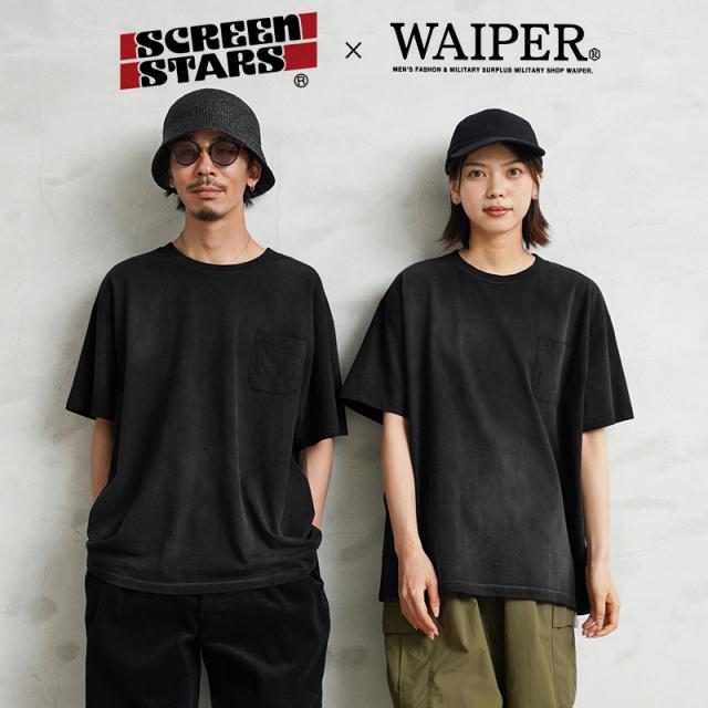 SCREEN STARS×WAIPER 2422-427WP “Slack” S/S クルーネック ポケットTシャツ VINTAGE BLACK【Cx】【T】｜メンズ トップス 半袖 ビッグシルエット 大きいサイズ 無地 ポケT 厚手 ブランド おしゃれの通販は