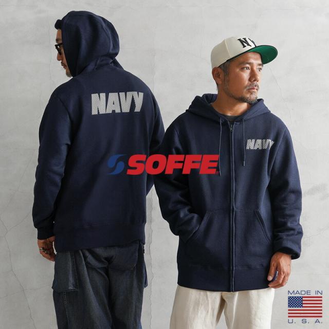 SOFFE ソフィー 9477NX OFFICIAL U.S.NAVY UNIFORM フィジカル トレーニング スウェット ジップ フーディ MADE IN USA / フルジップパーカー【T】｜メンズ トップス 大きいサイズ バックプリント ネイビー ブランド おしゃれ