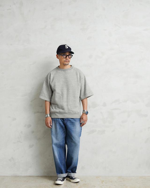 A.G.SPALDING&BROS エージースポルディング&ブロス SPL-AGS-241003 ハーフスリーブ スウェットシャツ 日本製【Cx】【T】｜メンズ トップス 半袖 大きいサイズ ポケット付き ボックスシルエット カジュアル ブランド おしゃれ