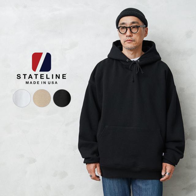 STATELINE ステートライン STATE03 Work Fit Hoodie スウェット プルオーバー パーカー【T】｜メンズファッション フーディー 裏起毛 レイヤード オーバーサイズ 厚手 コットン アメリカ製 ワークウェア カジュアル 丈夫