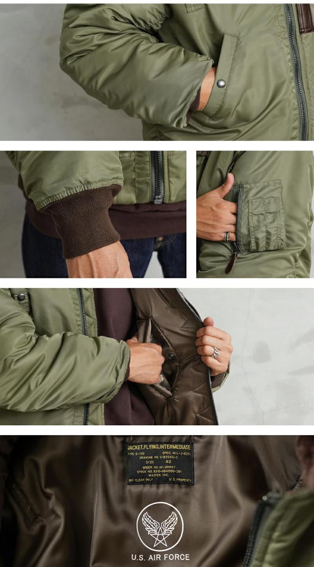 WAIPER.inc ワイパーインク 米軍 U.S.AIR FORCE B-15B フライトジャケット【WP20】【T】【Cx】｜メンズ アウター 大きいサイズ ミリタリー ma-1 エムエーワン ナイロンジャケット 防風 防寒 カーキ グリーン ブランド おしゃれ