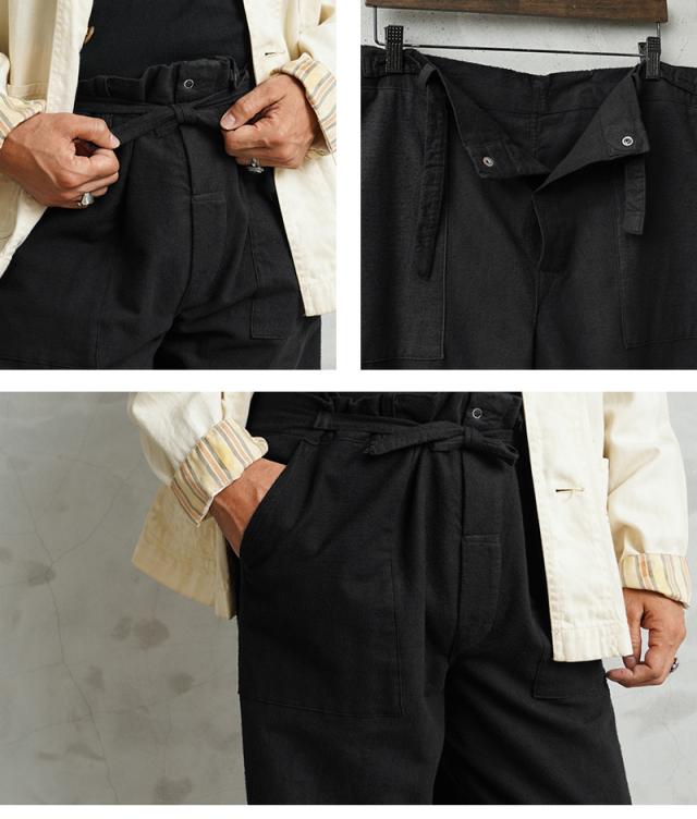 WAIPER.inc 実物 新品 デッドストック 米軍 ヴィンテージ HOSPITAL フランネル リメイクパンツ ポケット付き BLACK染め【I】【Cx】｜メンズ ロング 長ズボン ミリタリー 大きいサイズ イージー 黒 ゆったり ブランド おしゃれ_14