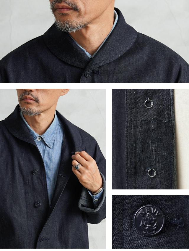 WAIPER.inc 米軍 1940’s U.S.NAVY M-43 デニムショールカラージャケット MADE OF”KAIHARA DENIM”【WP1038】【T】【Cx】｜メンズ アウター 大きいサイズ 大人 カジュアル Gジャン ジージャン ブランド おしゃれ
