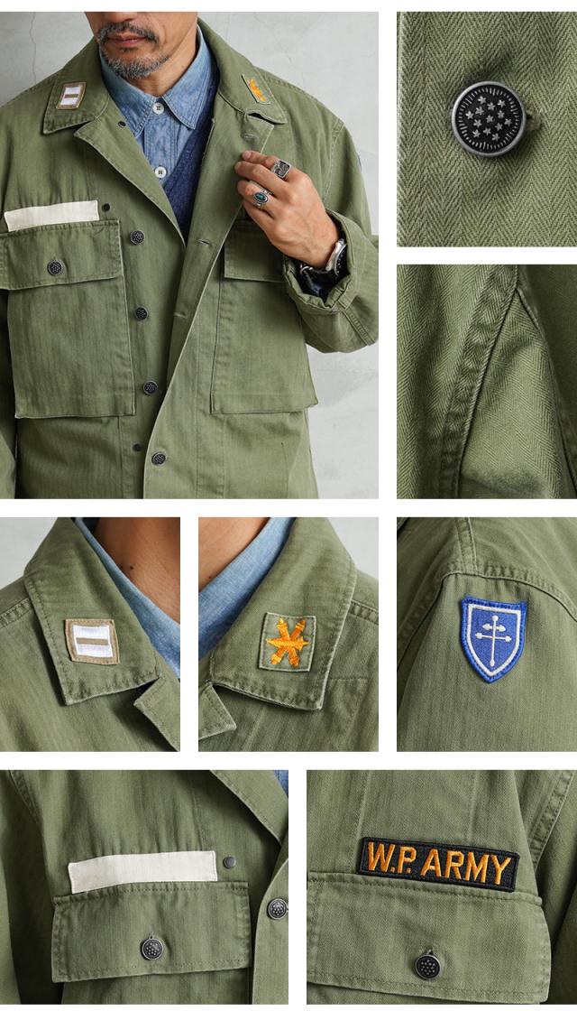 WAIPER.inc 米軍 1940’s U.S.ARMY M-43 HBT コンバットジャケット ワッペン【WP1050B】【Cx】【T】｜メンズ アウター ミリタリー 大きいサイズ 薄手 カーキ 綿 コットン 大人 カジュアル ブランド おしゃれ