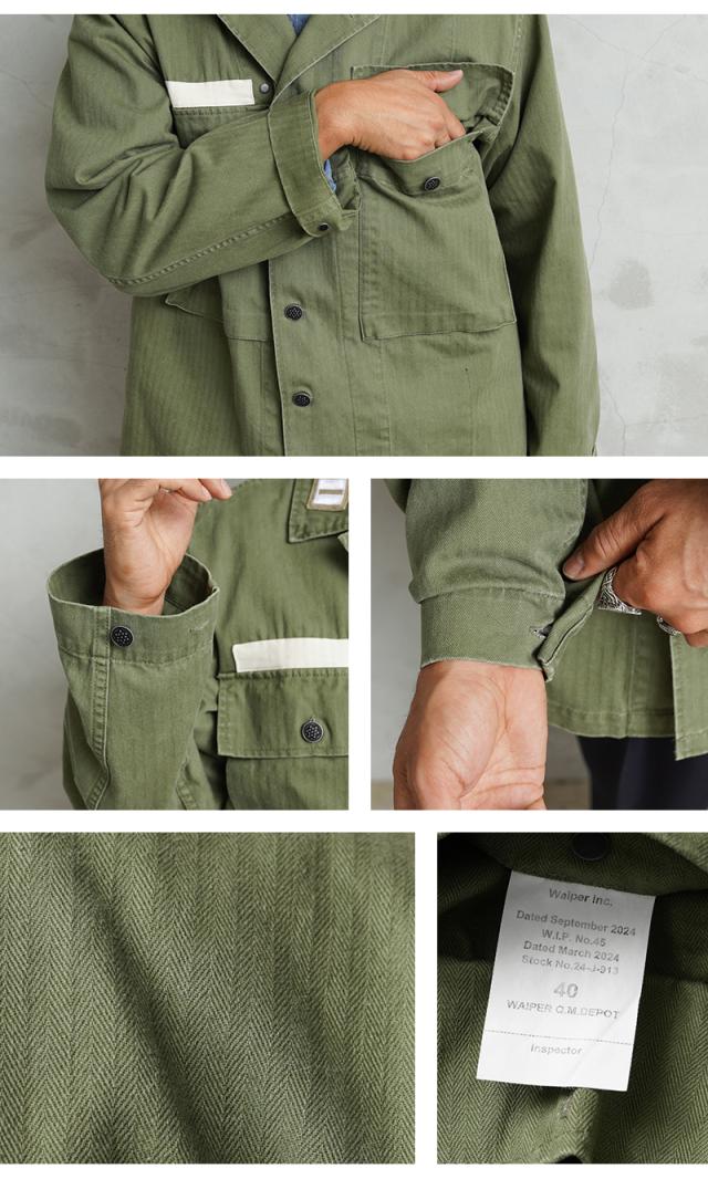 WAIPER.inc 米軍 1940’s U.S.ARMY M-43 HBT コンバットジャケット ワッペン【WP1050B】【Cx】【T】｜メンズ アウター ミリタリー 大きいサイズ 薄手 カーキ 綿 コットン 大人 カジュアル ブランド おしゃれ