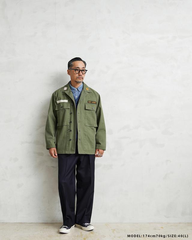 WAIPER.inc 米軍 1940’s U.S.ARMY M-43 HBT コンバットジャケット ワッペン【WP1050B】【Cx】【T】｜メンズ アウター ミリタリー 大きいサイズ 薄手 カーキ 綿 コットン 大人 カジュアル ブランド おしゃれ