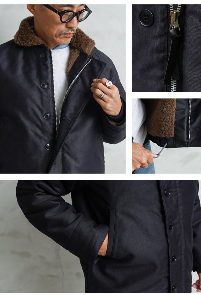 WAIPER.inc 忠実復刻 米軍 U.S.NAVY N-1 デッキジャケット 前期型 NAVY アルパカライニング 日本製【WP125】【Cx】【T】｜メンズ アウター ミリタリー 大きいサイズ ブルゾン ネイビー カジュアル ブランド おしゃれ