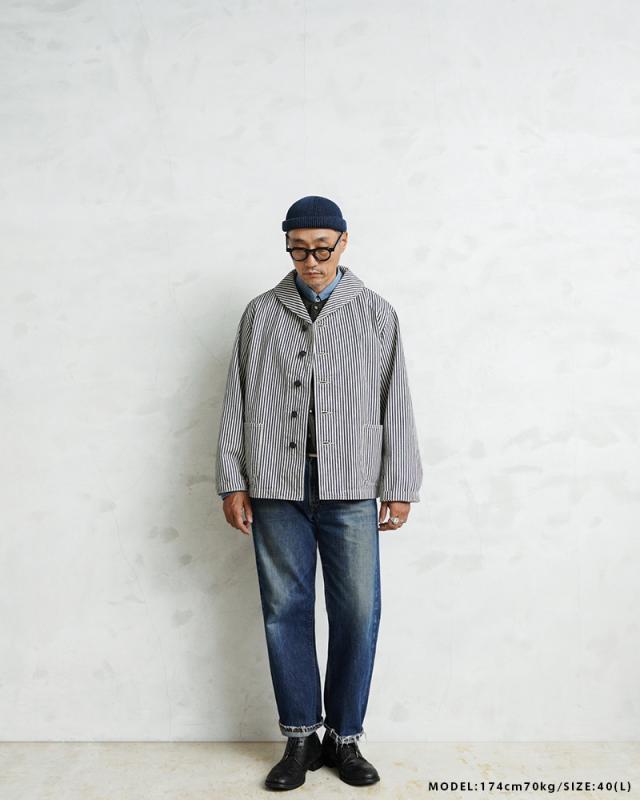 WAIPER.inc 米軍 U.S.NAVY PRISONER ヒッコリーショールカラージャケット MADE OF“KAIHARA DENIM”【WP1127】【T】【Cx】