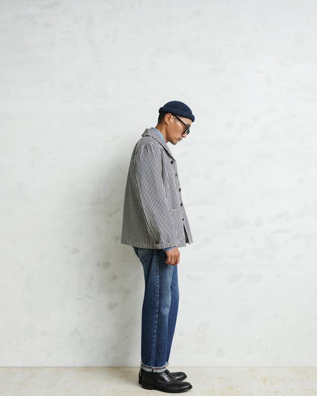 WAIPER.inc 米軍 U.S.NAVY PRISONER ヒッコリーショールカラージャケット MADE OF“KAIHARA DENIM”【WP1127】【T】【Cx】