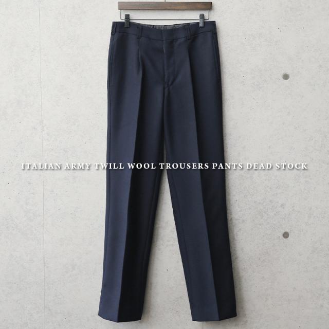 実物 新品 デッドストック イタリア軍 ツイル ウール トラウザーパンツ ボタンフライ【Cx】【I】｜ スラックス ウールパンツ ミリタリーパンツ メンズ ボトムス 軍パン 軍モノ 軍放出品 おしゃれ ユーロミリタリー ネイビー 紺色の通販は