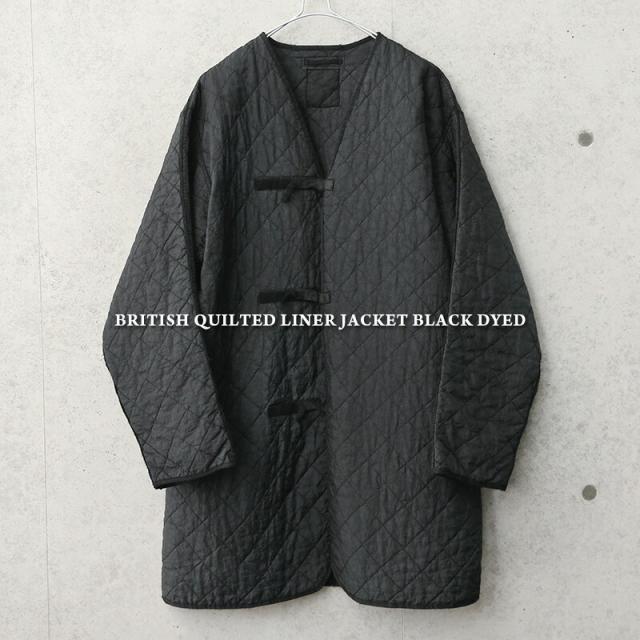 実物 USED イギリス軍 キルティングライナージャケット ベルクロフロント BLACK染め【Cx】【I】｜キルティングジャケット ミリタリージャケット メンズ アウター 軍放出品 軍モノ おしゃれ 古着 大きいサイズ 黒