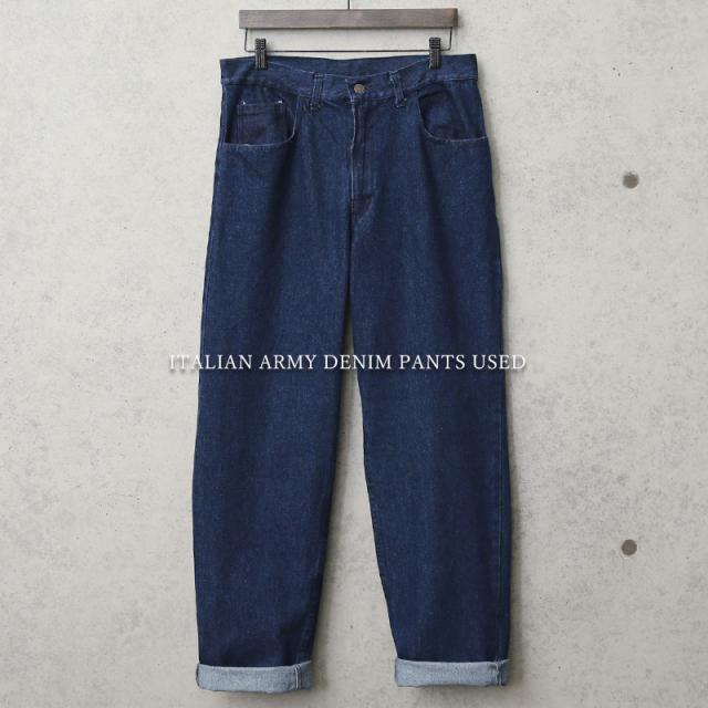 実物 USED イタリア軍 デニムワークパンツ【Cx】【I】｜ジーンズ デニムパンツ メンズ ボトムス 軍パン 軍モノ 軍放出品 古着 おしゃれ 大きいサイズ ワイド ストレート 生デニム ウォッシュド ジッパーフライ ネイビー